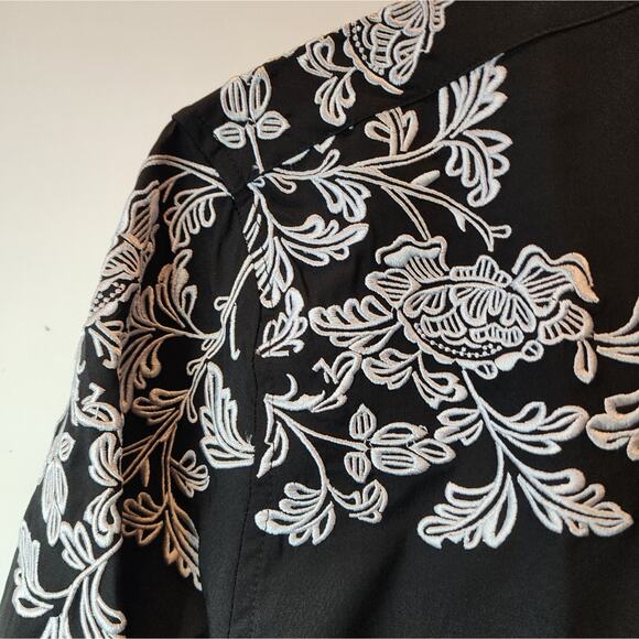 New Black Embroidered Men's Shirt Formal Party Button Up Dress Shirt L - Picture 6 of 10